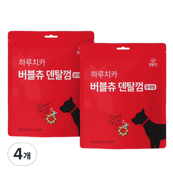 펫생각 강아지 하루치카 버블츄 덴탈껌 중대형 12p, 4개, 168g