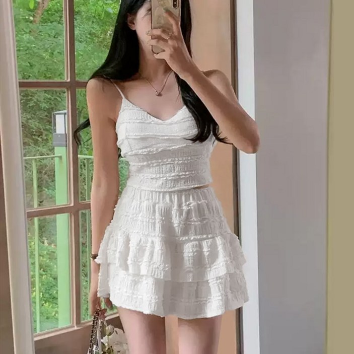 라라홀리 레이스업 캉캉 볼륨 캡나시 밴딩 스커트 세트