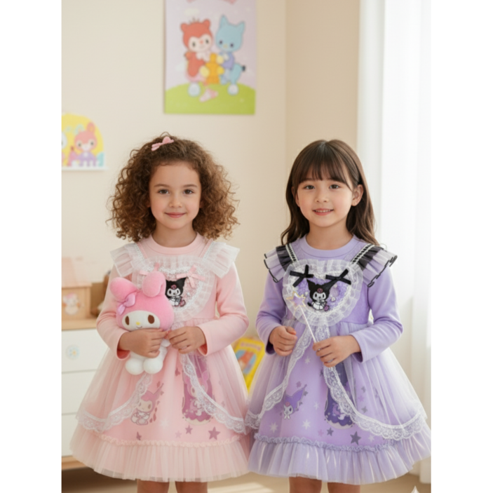 국내당일발송산리오 캐릭터 긴팔드레스 쿠로미 공주드레스 크리스마스 파티 원피스 기념일드레스 데일리원피스