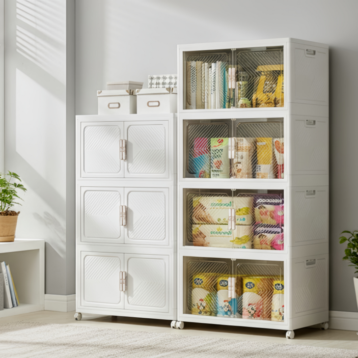 트렌디고 대형 다용도 수납장 접이식 플라스틱 서랍장 이동식 대용량 폴딩 리빙박스, 투명