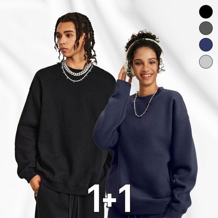 1+1 마할로 핏미쳤 무지 맨투맨 남녀공용 루즈핏 긴팔티