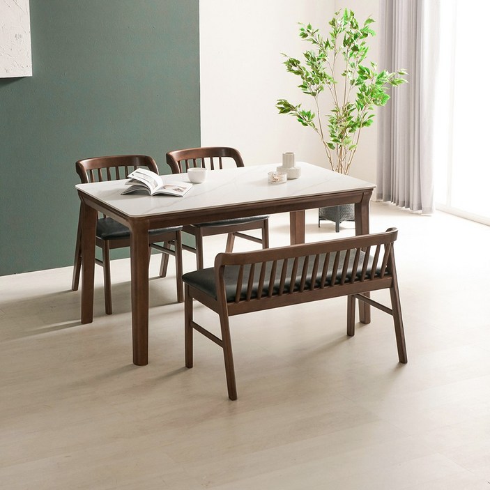 라로퍼니처 허그 1400 포세린 통 세라믹 4인 고무나무 원목 식탁 세트