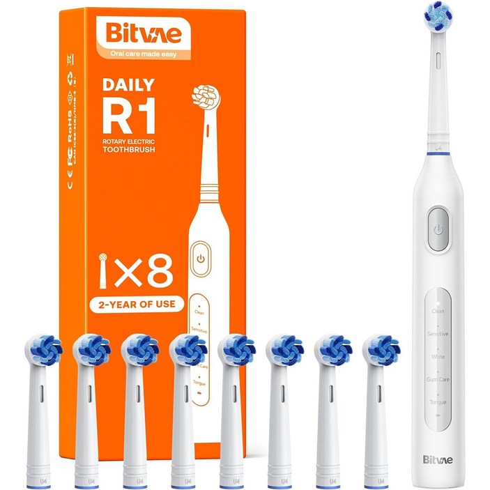 비트베이 R1 회전형 전동칫솔 진동칫솔 칫솔모8개 Bitvae Amazon베스트, 1개, 화이트, R1 비트베이 R1 회전형 전동칫솔 진동칫솔 칫솔모8개 Bitvae Amazon베스트, 1개, 화이트, R1