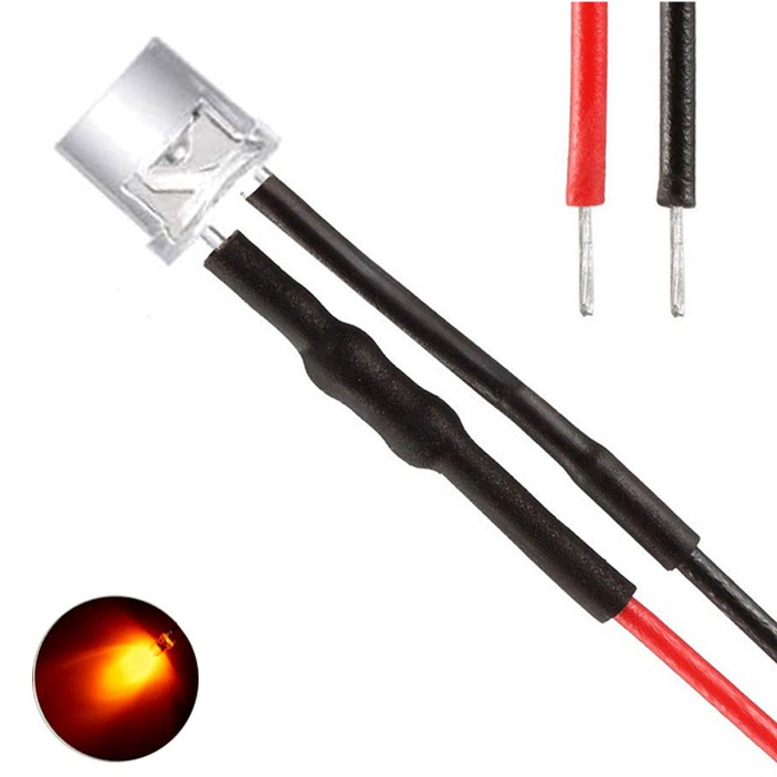 3V 5파이 오렌지 와이어 LED 10개 플랫 고휘도 발광다이오드 수업 과학 차량 간판 오토바이 튜닝 DIY 케이블 연결 절 사찰 장식 수리