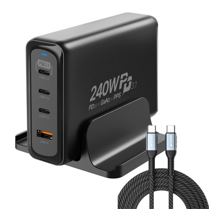 240W 초고속 멀티 충전기 어댑터 접지 PPS PD 맥북 프로 16인치 애플 LG그램 노트북 아이폰 삼성 갤럭시 Z플립4 240WPD3.1-GAN2, 240WPD3.1-GAN2+100W 케이블, 1개