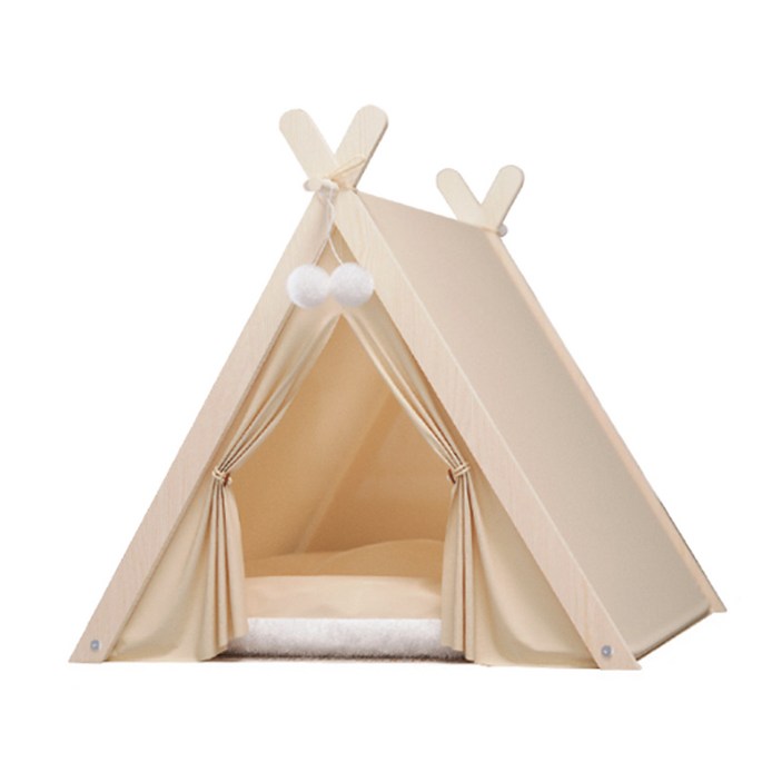 펫블리스 고급 애견 원목 인디언 텐트 방석 하우스