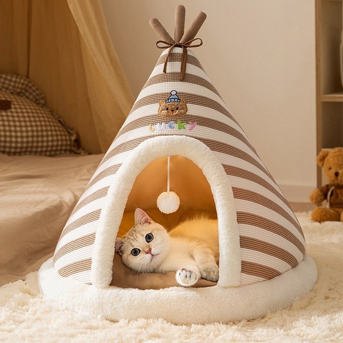 즈이리빙 니트 보온 고양이 숨숨집 텐트 강아지 집, 1개, 브라운