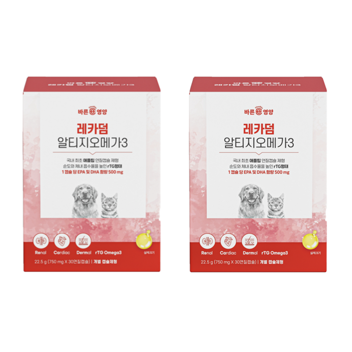 바른뉴트리펫 레카덤 알티지 오메가3 강아지 고양이 영양제, 30정, 오메가3, 2개