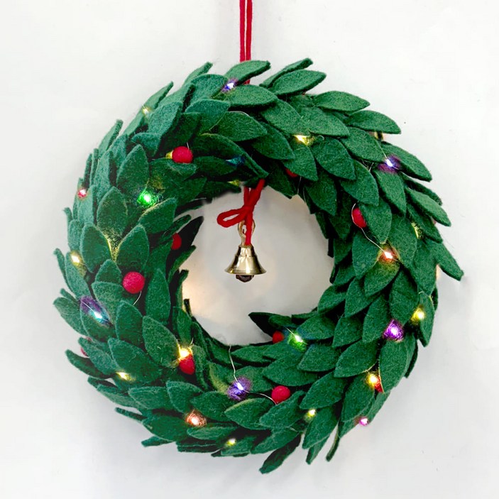 크리스마스리스만들기 고급양모 큰꽃잎그린리스 LED세트, 양모리스(큰꽃잎)골드