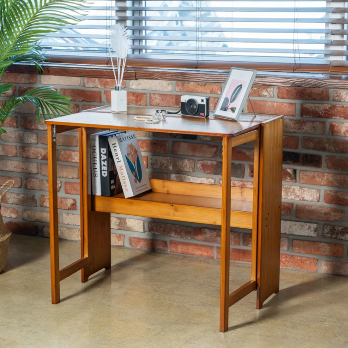 레오앤홈 접이식 원목책상 협탁 거실장 컴퓨터책상 장식장 노트북책상 폴딩데스크, 다크브라운