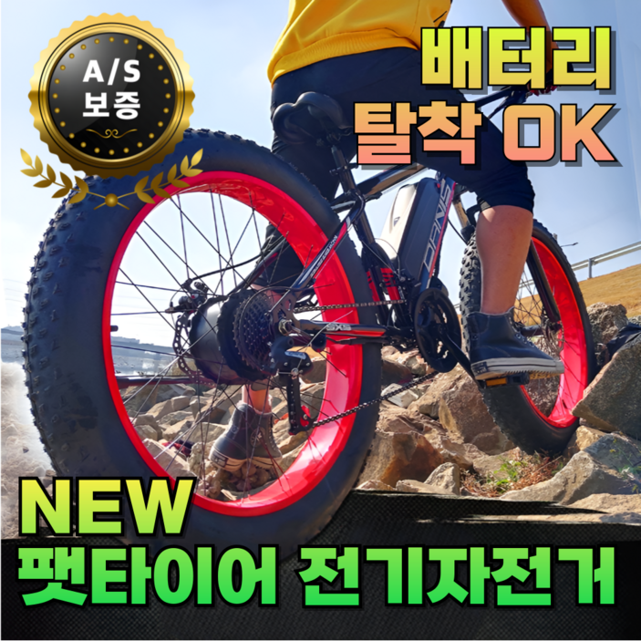 광폭랙 편한한 팻바이크 전기 자전거 자토바이 전동 스쿠터 출퇴근 배달 오프로드 광폭타이어, 블랙/레드, 스틸