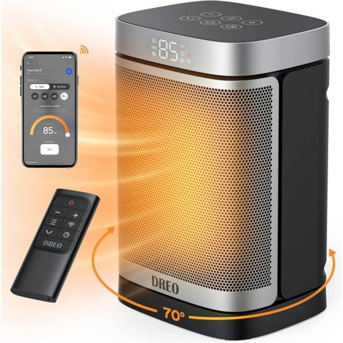 Dreo 1500W 실내용 스마트 공간 히터 70° 진동 휴대용 WiFi Alexa Google 어시스턴트 전기 온도 조절기 리모컨 사무실 가정용 안전 소형