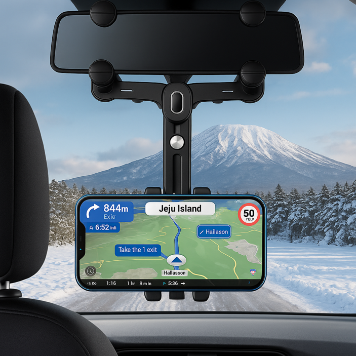 데이위시 시야확보 룸미러 차량용 핸드폰 거치대, 블랙, 1개