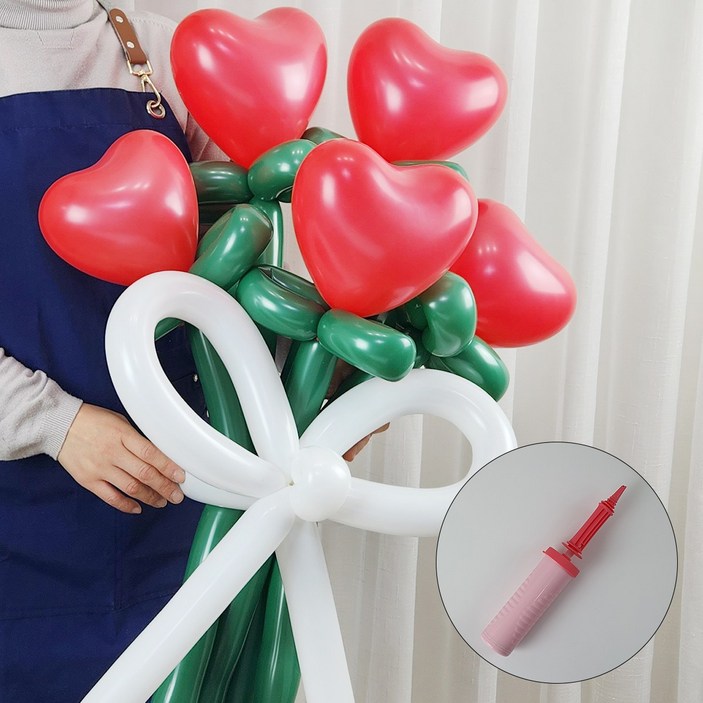 뮤베이비 diy 하트꽃다발 요술풍선 diy kit 만들기 손펌프포함, 1세트