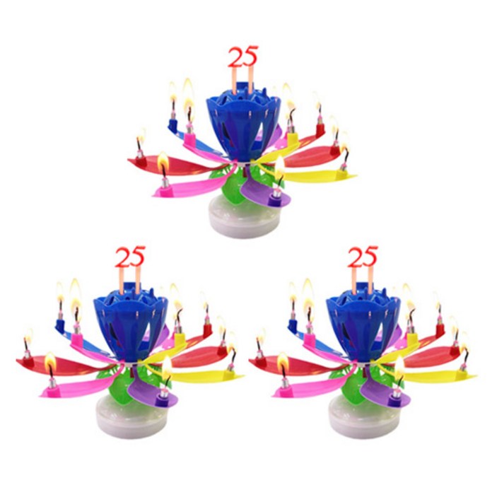 아이템하우스 생일축하 멜로디 연꽃초 + 숫자세트, 레인보우, 3개