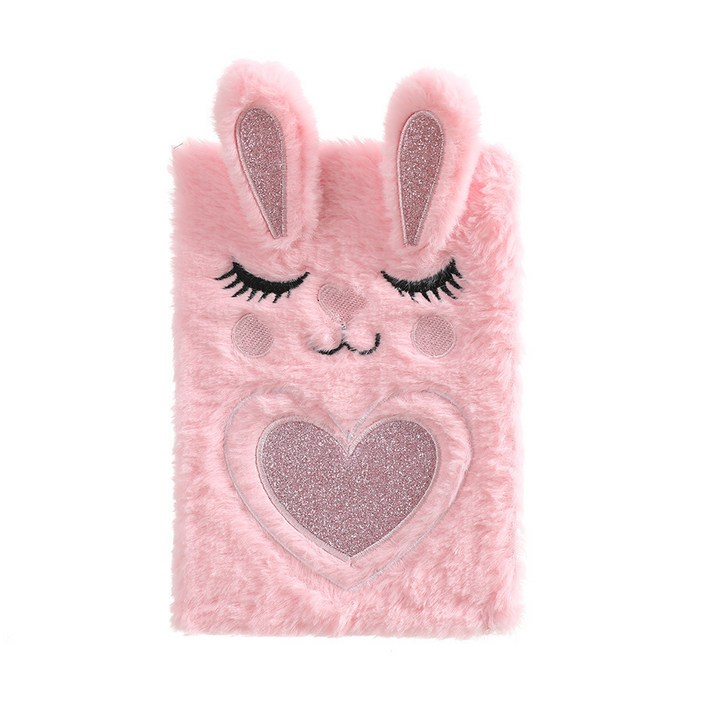 귀여운 퍼 자수 A5 다이어리 노트 학생 선물용 인기 캐릭터 수첩, 핑크 토끼