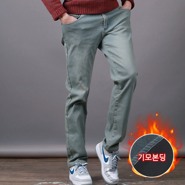 스댕클럽 남성용 겨울 기모 본딩 슬림핏 스판 청바지 SBJ0210