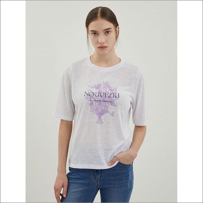 올리비아로렌 프린팅 린넨 티셔츠VOBAS4M4281 NC중앙로역점