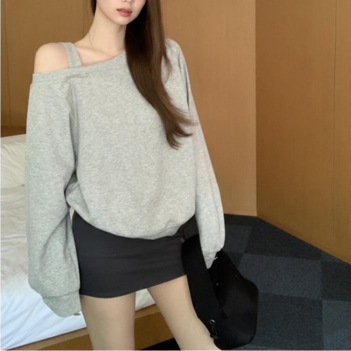 유니크코코 여성 원숄더 루즈핏 얇은 맨투맨 티셔츠 5842