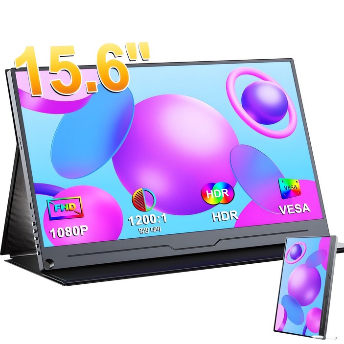 에비크 39.62cm FHD 15.6inch IPS 포터블 DEX 휴대용 모니터, 39.62cm, 블랙