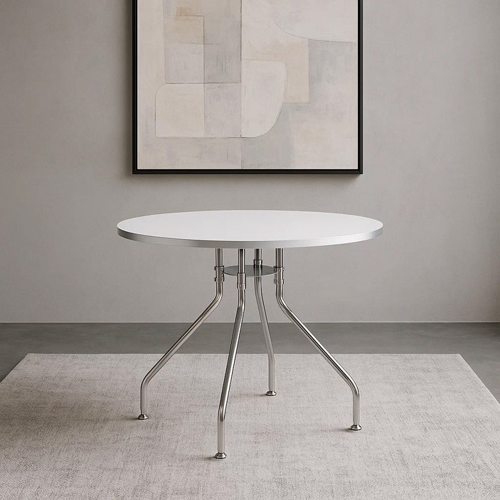 룬트 원형테이블 미드센츄리 모던 크롬 식탁 3size