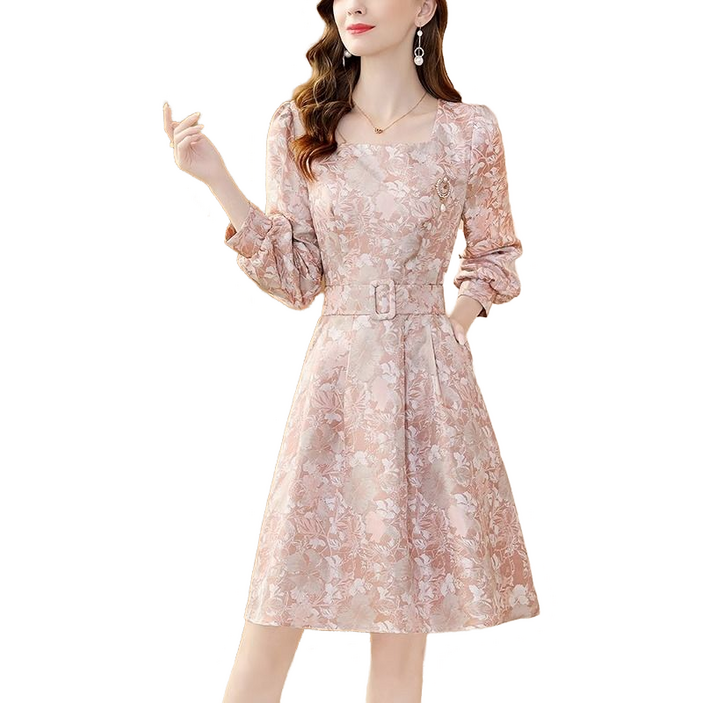 셀럽당 스타일리쉬 자카드 원피스 여춘추 스퀘어넥 날씬한 스커트Q04626