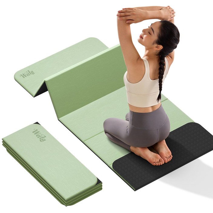 12mm 두꺼운 접이식 요가매트 미끄럼방지 TPE 무릎을 보호하는 운동패드, 1개, 녹색 + 검은색