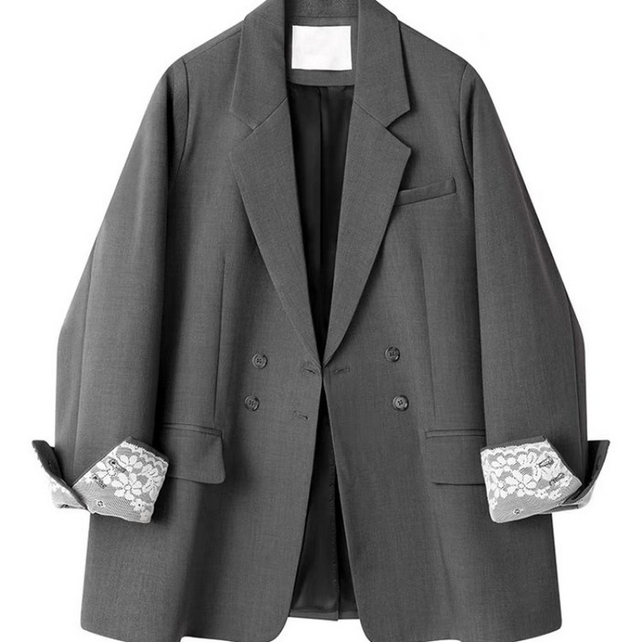 COSYEVNO 여성자켓 가을 브이넥 레이스 소매 심플 트렌디 캐주얼 루즈핏 미디 긴팔 버튼 정장 CXJjk-19