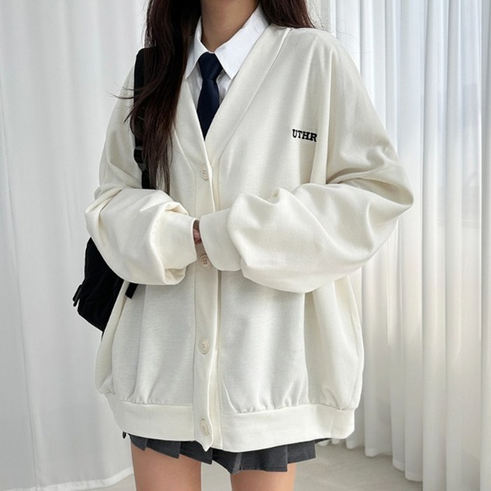 단독상품 유스히얼 레터링 오버핏 가디건 핏보장 학생 교복가디건 오버핏가디건 봄가디건 간절기 스쿨룩가디건 봄자켓 빅사이즈 MD추천