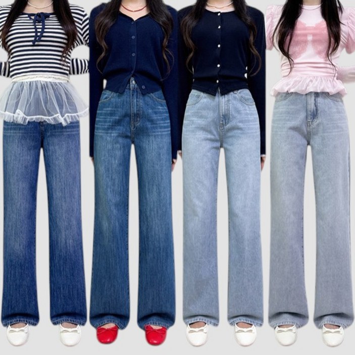 제이에므타일 [숏,롱/S~2XL] 봄신상 여성 일자 세미 와이드 팬츠 스트레이트핏 청바지 여자 빅사이즈 바지 진청 연청 키작녀 키큰녀 간절기 가을 여름 사계절