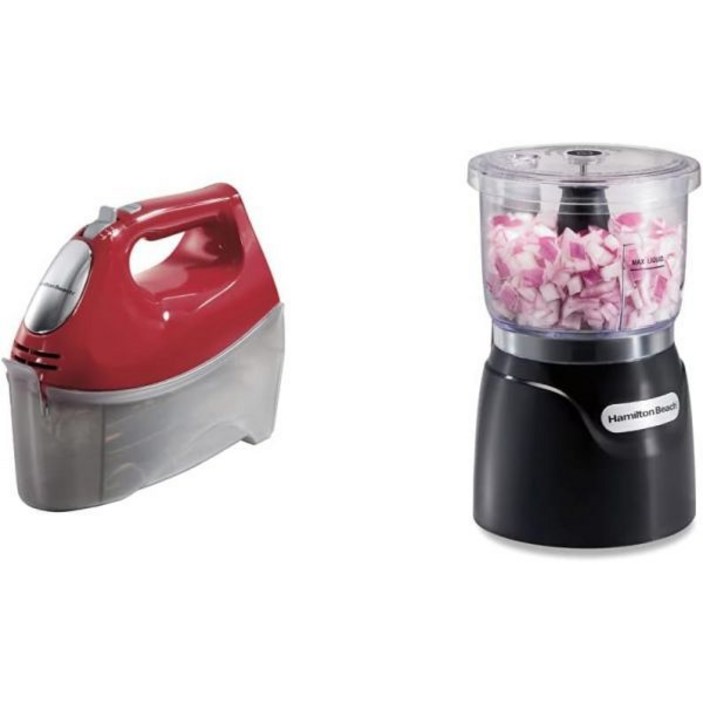 해밀턴 비치 6단 전기 핸드 믹서 레드 야채 초퍼 미니 푸드 프로세서 3컵 350와트 다이싱 다진 후 퓨레 블랙72850용
