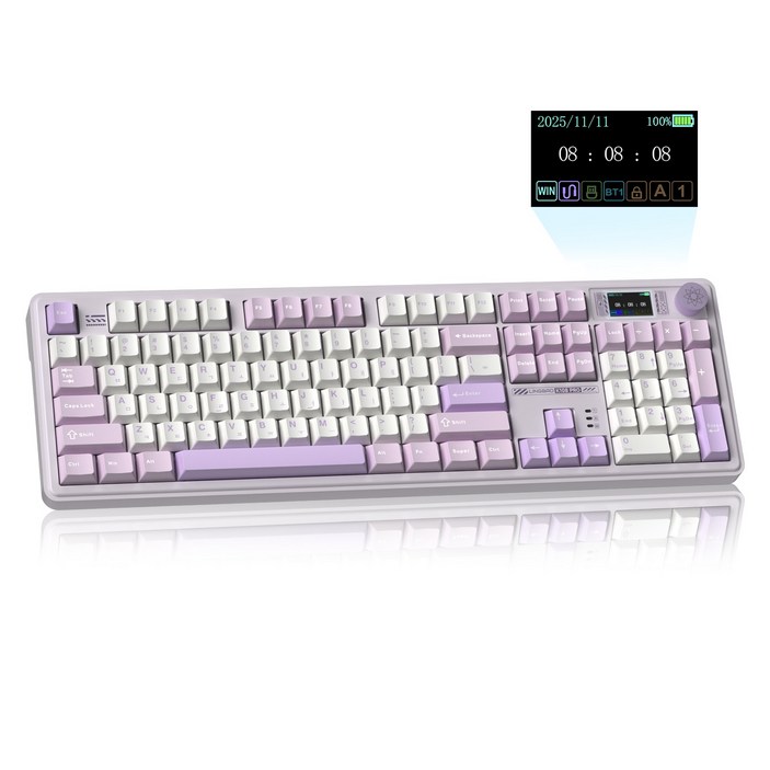 LINGBAO K108Pro LCD 블루투스 게이밍 기계식 키보드 한글, 풀배열 108키, Purple White
