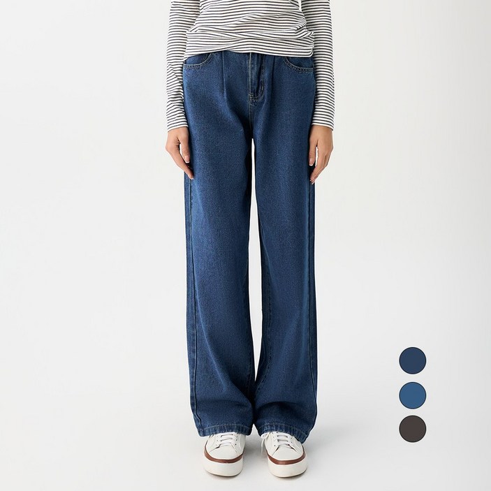 엘블로썸 여성 [숏,기본,롱] 허리편한 핀턱 와이드 밴드 청바지