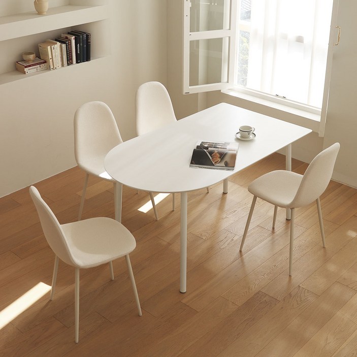[국내제작 EO]비알프렌드 화이트 라미네이트 반타원 식탁 디디테이블