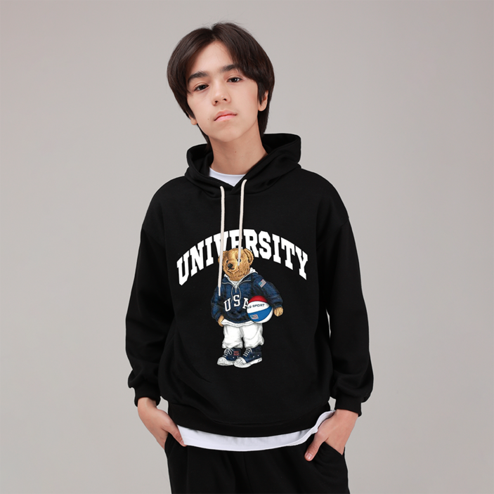 [국내 생산] 마고주니어 주니어용 오버핏 농구곰 후드 티셔츠 [키130/키140/키150/키160]