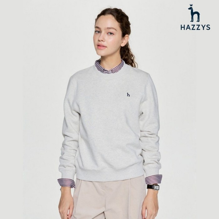 [백화점정품] 25년NEW 헤지스레이디스 HAZZYS [25FW] [아이코닉] [SET-UP] 코튼 블렌드 기모 스웨트셔츠 HSTS5D901 5D901