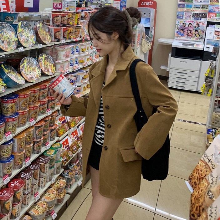 워너비뮤즈  가을moodMD추천 스웨이드 블레이저 자켓