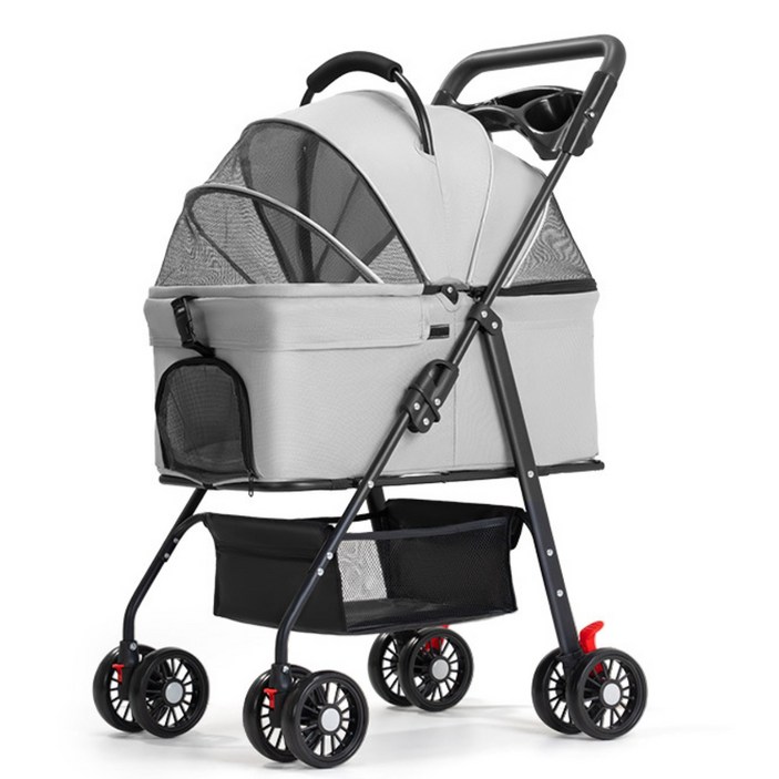 접이식 분리식 반려동물 이동 카트 강아지유모차, 그레이, 1개