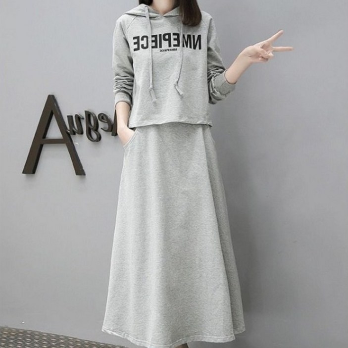 TIMEPURE 봄가을 신상 롱 후디 원피스 상하의 세트 캐주얼 루즈핏 슬림핏 연령없는 스타일