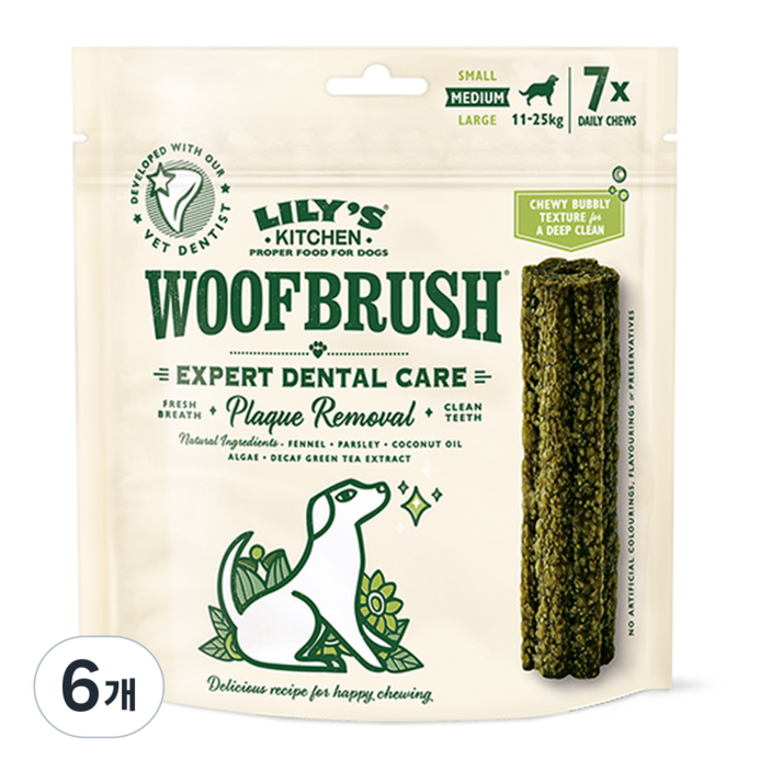 LK 릴리스키친 우프브러쉬 미디움 강아지 덴탈껌 비건 구강케어, 6개, 196g, 구강청결