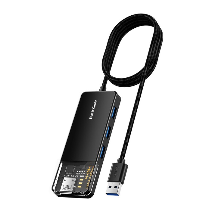 베이직기어 USB C / A타입 4포트 4in1 허브, 블랙, 1개