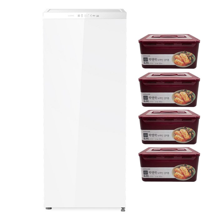 루컴즈 김치다움mini 122L 스탠드형 1도어 김치냉장고 락앤락 김치통 4p 세트 방문설치, 화이트, R123M01L
