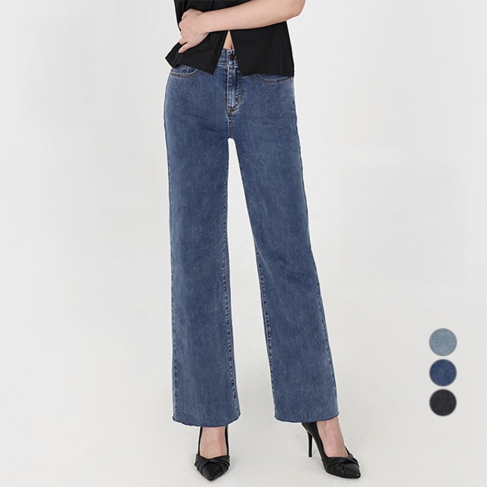 닷이프 여성용 롱/숏 기장 스판좋은 히든밴딩 와이드 슬림핏 청바지