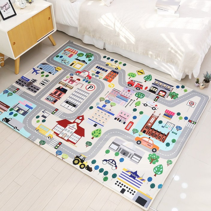 리치러그 아동용 놀이방 시티라인 자동차 도로매트, 단일색상
