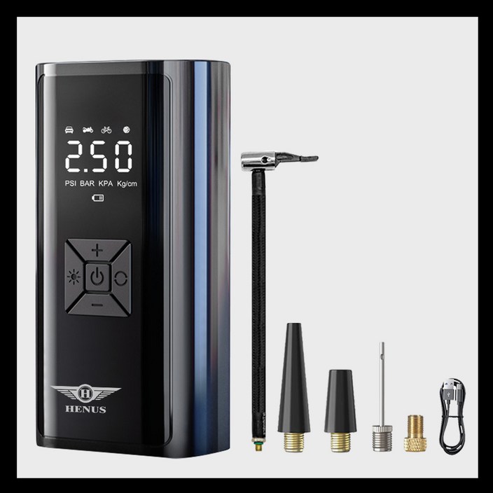 헤이즈 무선 공기압 주입기 무선 올인원 세트 에어펌프 6000mAh, 블랙, 1개
