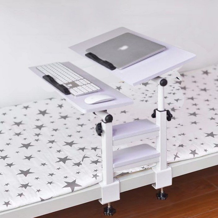 무릎테이블 침대 사이드 원룸 기숙사 노트북 독서 고정 책상 다용도 베드 옆 침실 접이식, J. 베이비이중테이블리프트360회전