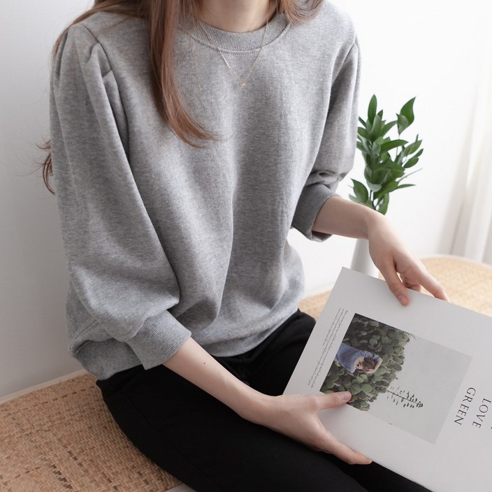 퍼프 여성 7부 맨투맨 티