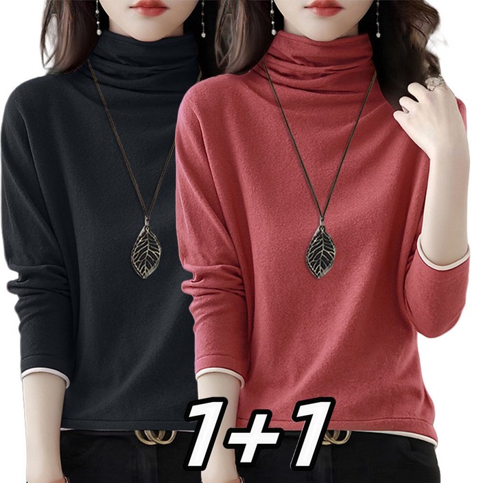 1 + 1 목폴라 여성티셔츠 엄마 긴팔티 중년여성 블라우스 맨투맨 티  AIJ6549 28