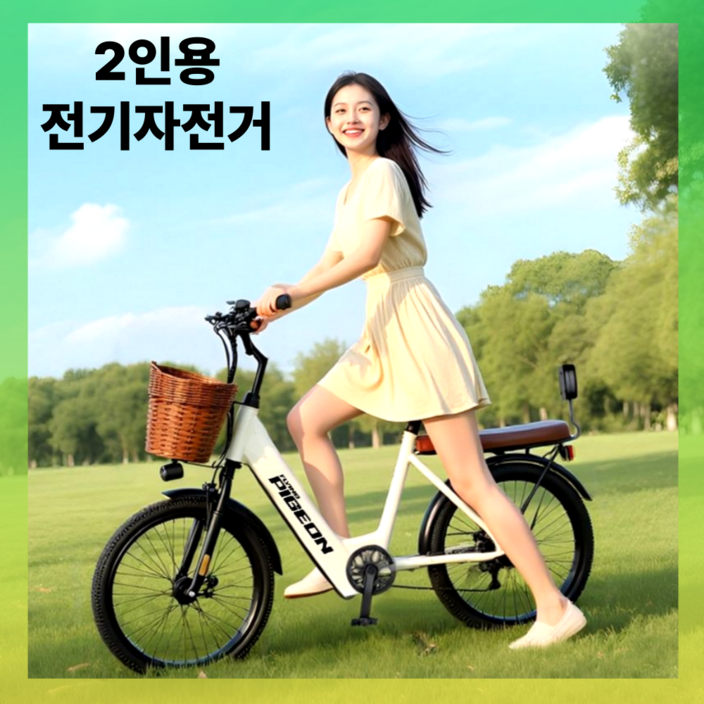 벨라다디 안정적인 2인승 여성용 전기자전거 전동 출퇴근 배달용 가성비 스로틀 PAS 2인용, 스노우, 강철