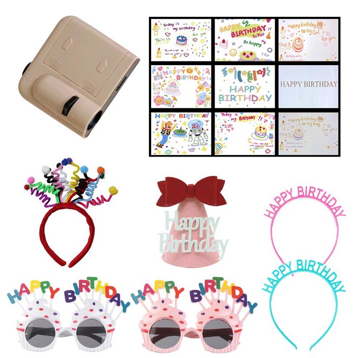 올리브파티 생일빔 미니빔 빔프로젝터 풀세트 생일안경 생일머리띠 생일모자 생일파티용품 세트, 피치모자